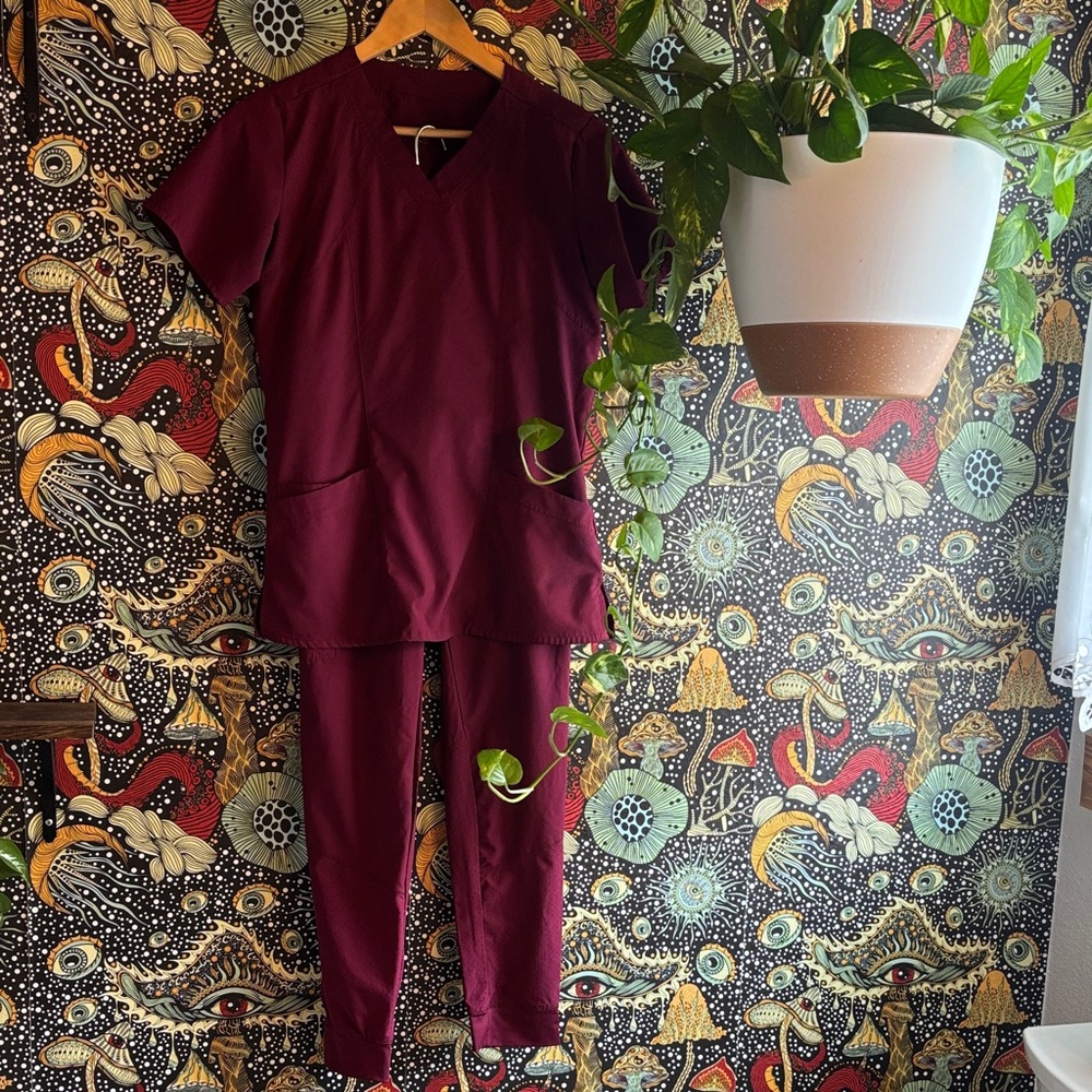 Women's Deep Burgundy Scrub Set